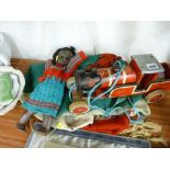 Parcel containing an old doll, wooden train, Welsh flag etc