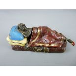 Cold bronze Bergman figurine of a reclining nude lady with cover
