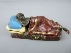 Cold bronze Bergman figurine of a reclining nude lady with cover