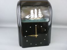 Vitascope black bakelite automaton clock with threemaster ship