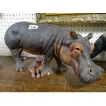 Country Artist or similar model of a hippopotamus with its young, 39 cms long