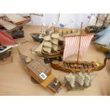 Six various model yachts, 'Dhows' and one of the Royal Yacht Britannia