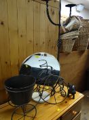 A black painted cast iron candle sconce, metal novelty coal bucket & vanity mirror etc
