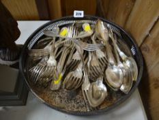 Circular EPNS tray together with a parcel of Christofle flatware