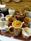 Two trays of various china including graduated set of Arthur Wood floral decorated jugs, Hornsea '