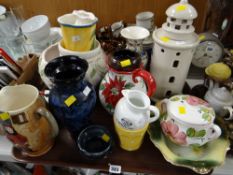 A Beswick 'Falstaff' jug, large Ewenny pottery vase, planters, ceramic lighthouse tea light etc