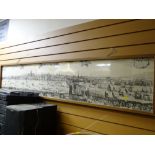 A reproduction framed panoramic print across the Thames, London in the 17th Century