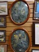 Pair of vintage mahogany framed convex prints entitled 'Confidence' & 'On the Terrace'