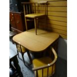 A retro square Formica-topped breakfast table with beech wood spindle backed & bentwood-topped