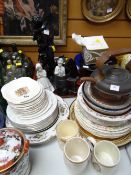 Parcel of various china including Royal Commemorative ware, blue glass tazza, Buckingham Palace