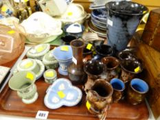 A tray of various Wedgwood Jasperware & Ewenny vases & jugs etc