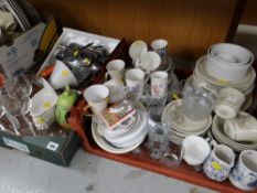 Crate of various kitchen items including Royal Doulton 'Florinda' dinnerware, drinking glasses,