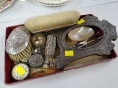 A parcel of hallmarked & other white metal items including photograph frame, brushes, pocket watch
