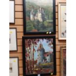 Two framed oils on board of Castell Coch