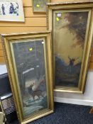 Two Edwardian framed oils on canvas of highland scenes together with another framed watercolour of