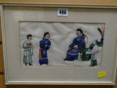 A framed Chinese painted panel on rice paper
