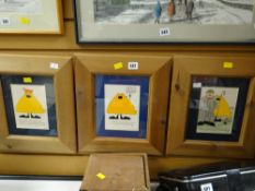 Three framed comedy prints by CLIVE GARDINER one entitled 'Total Bollocks'