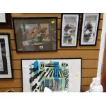 Framed watercolour - still life of flowers by HAUGE MAGEE Japanese prints & a framed abstract in