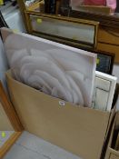 Box of various framed & unframed pictures & prints together with a wall mirror