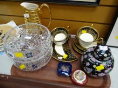 Two cut glass crystal fruit bowls, a small parcel of Wedgwood 'Astbury' teaware & a Crown Devon gilt