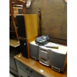A Sony mini hi-fi system together with a pair of Tannoy Revolution stereo speakers etc