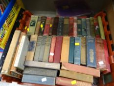 A crate of vintage hardback books, mainly novels together with a vintage copy of the George V