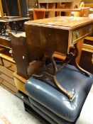 Parcel of furniture to include a black ash entertainment stand, small reproduction drop leaf lamp