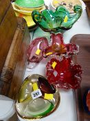 Five items of coloured art glass