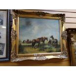 Framed oil on canvas of a farm scene