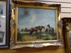 Framed oil on canvas of a farm scene