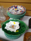 A vintage Staffordshire comport & matching plates together with leaf dish & plates