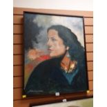 Oil on canvas by SALAM KANAAN (Palestinian artist) head & shoulders of a female, signed (Proceeds of