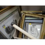 A box of various framed prints & paintings together with picture frames