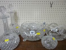 Pair of vintage decanters, three cut glass bowls etc