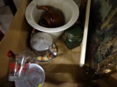 Box of mixed items including paintings, porcelain etc