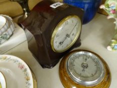 Smiths bakelite cased mantel clock and a small circular oak wall barometer