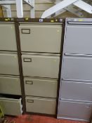 Brown four drawer metal filing cabinet (no key)