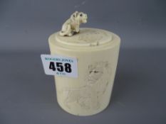 Antique Japanese carved ivory cylindrical box and cover
