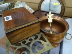 Vintage mantel clock, selection of lidded boxes, brass trivet etc