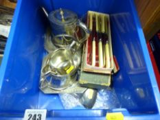 Crate of EP ware and cutlery