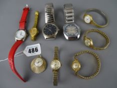 Lady's nine carat gold encased wristwatch, five other lady's wristwatches, a Sekonda pendant watch