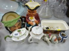 Doulton character jug, Shelley china Art Nouveau teapot, quantity of small ornamental figures etc