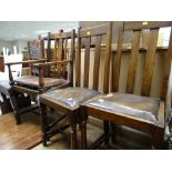 A pair of vintage oak splat back dining chairs together with an oak armchair & another