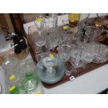 Collection of various glassware including vases, dressing table set, boxed yard of ale