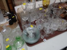 Collection of various glassware including vases, dressing table set, boxed yard of ale