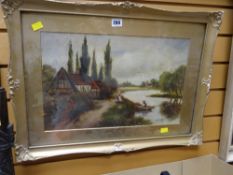 Late nineteenth century watercolour - figures on a river bank, signed A WILKINSON