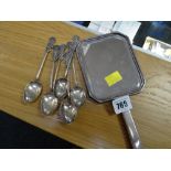 Hallmarked silver dressing table mirror & six sterling silver Chinese decorated handle teaspoons