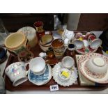 Tray of various collectables, mainly miniature cups & saucers