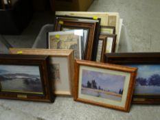 A box of various prints, framed & unframed