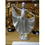 A Leonardi Art Deco silvered plaster figure, 36cms high